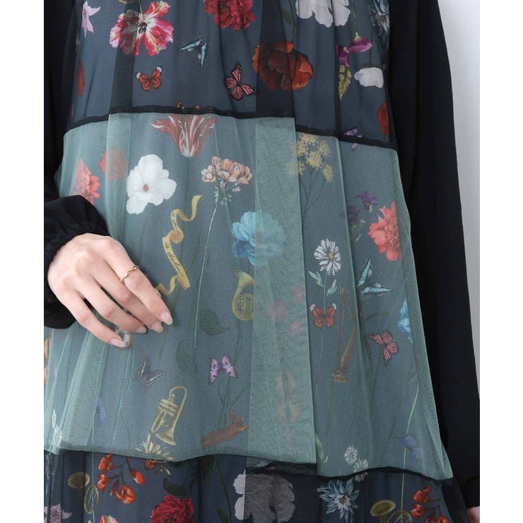 クラシカル花柄チュール重ねワンピース | ScoLar | 詳細画像7 