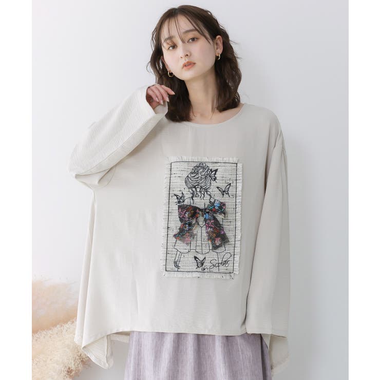 アイボリー | ラメツイード女の子アップリケプルオーバー | ScoLar