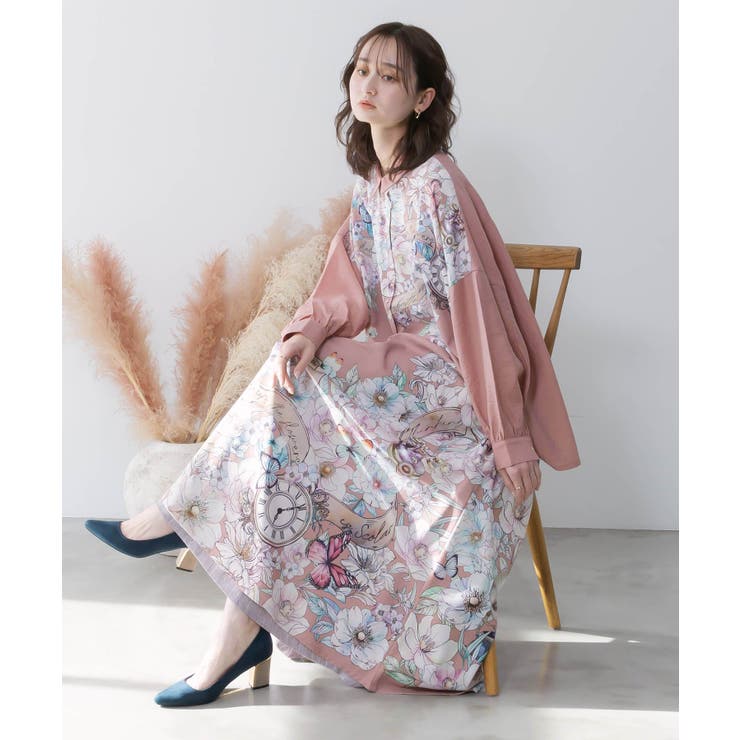 花柄布帛×ラメ入りストライプ柄 リバーシブルスカート | ScoLar | 詳細画像1 