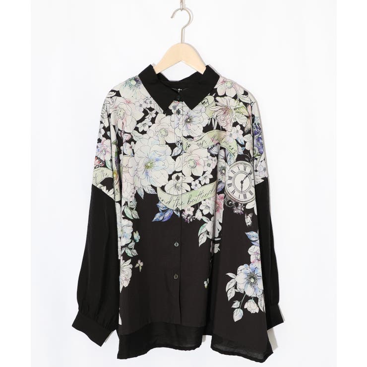 ブラック | 花柄布帛シャツ | ScoLar