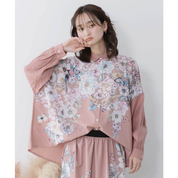 ピンク | 花柄布帛シャツ | ScoLar