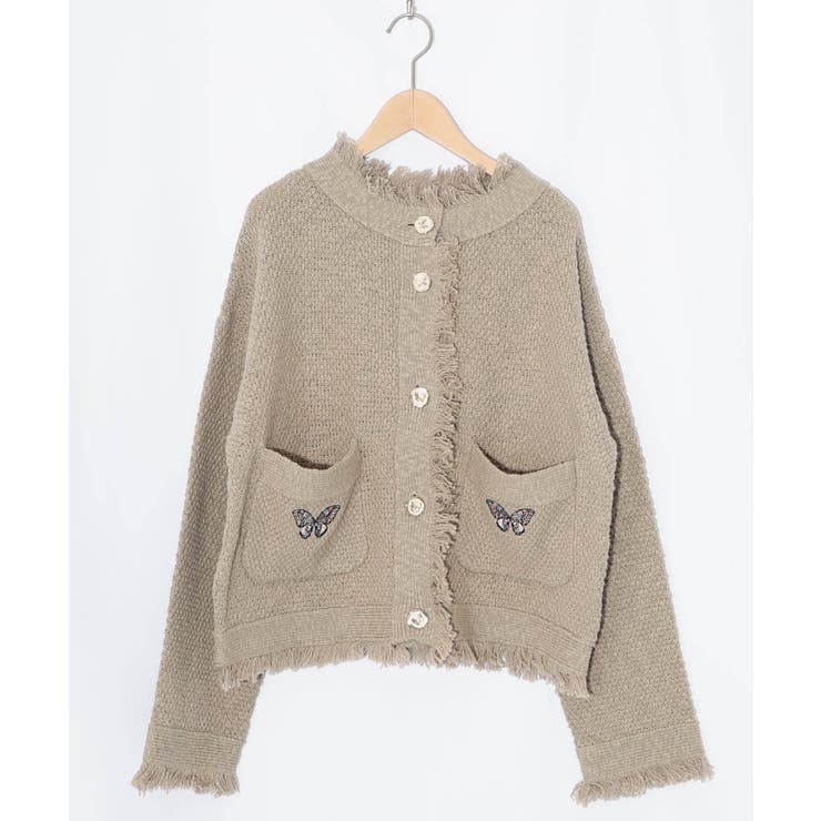 グレー | 蝶刺繍×蝶ボタン付きニットカーディガン | ScoLar