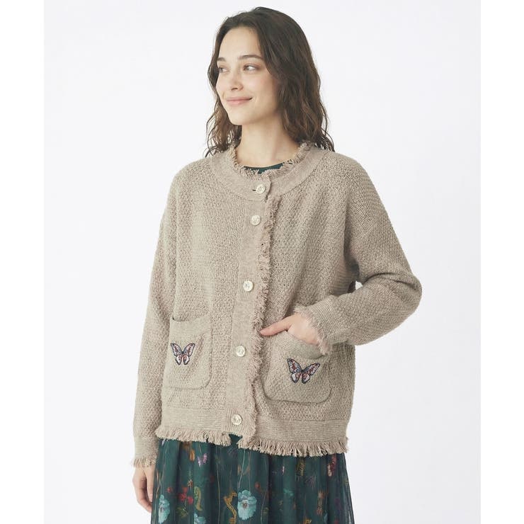 蝶刺繍×蝶ボタン付きニットカーディガン | ScoLar | 詳細画像9 
