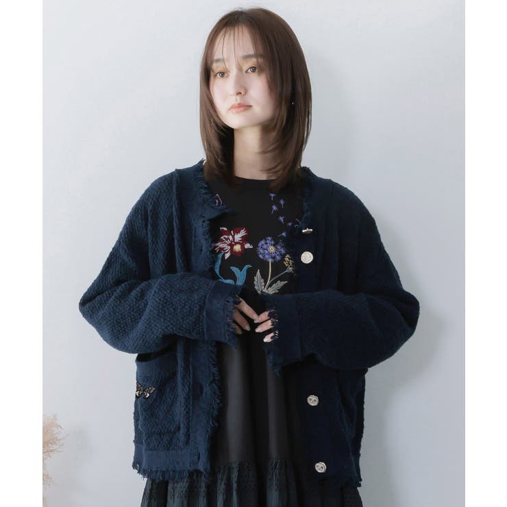 蝶刺繍×蝶ボタン付きニットカーディガン | ScoLar | 詳細画像2 