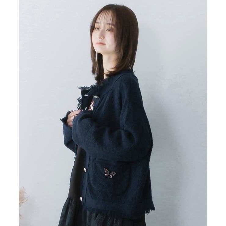 蝶刺繍×蝶ボタン付きニットカーディガン | ScoLar | 詳細画像3 