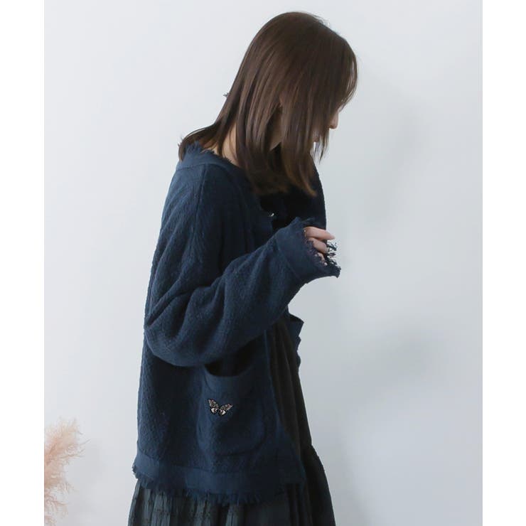 蝶刺繍×蝶ボタン付きニットカーディガン | ScoLar | 詳細画像5 