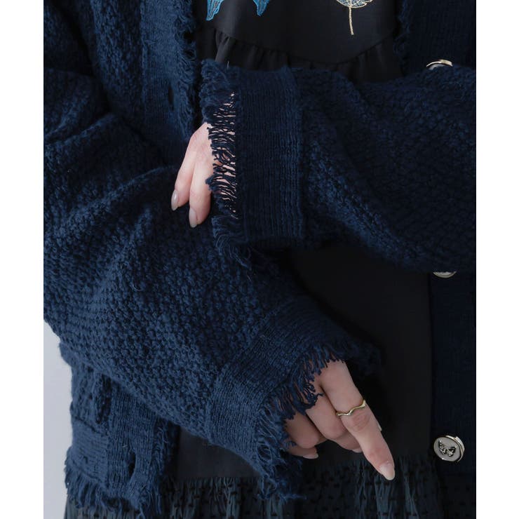 蝶刺繍×蝶ボタン付きニットカーディガン | ScoLar | 詳細画像6 