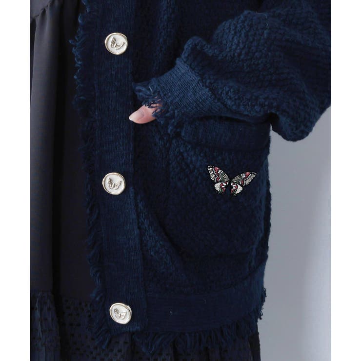 蝶刺繍×蝶ボタン付きニットカーディガン | ScoLar | 詳細画像7 