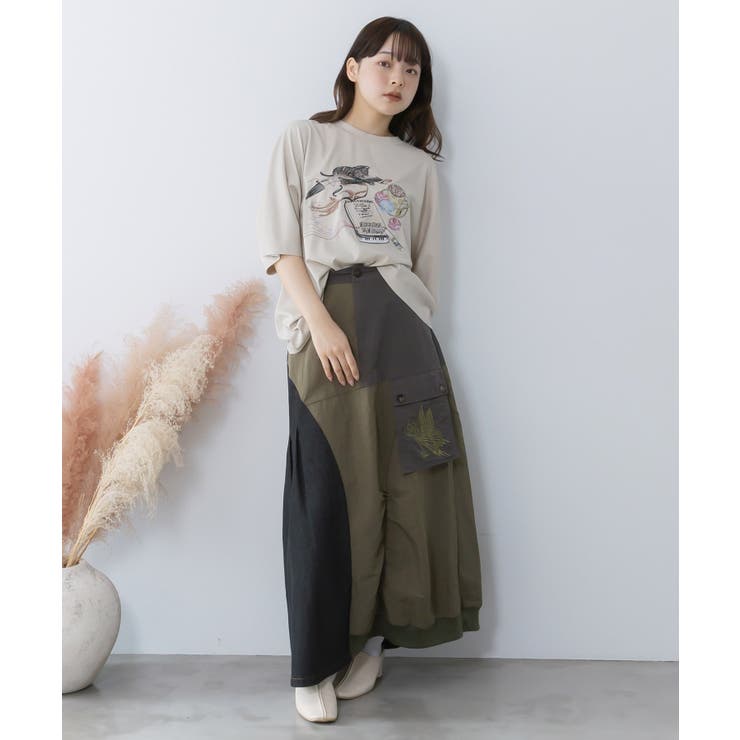 ネコ×作曲刺繍ポンチ生地半袖Tシャツ | ScoLar | 詳細画像1 