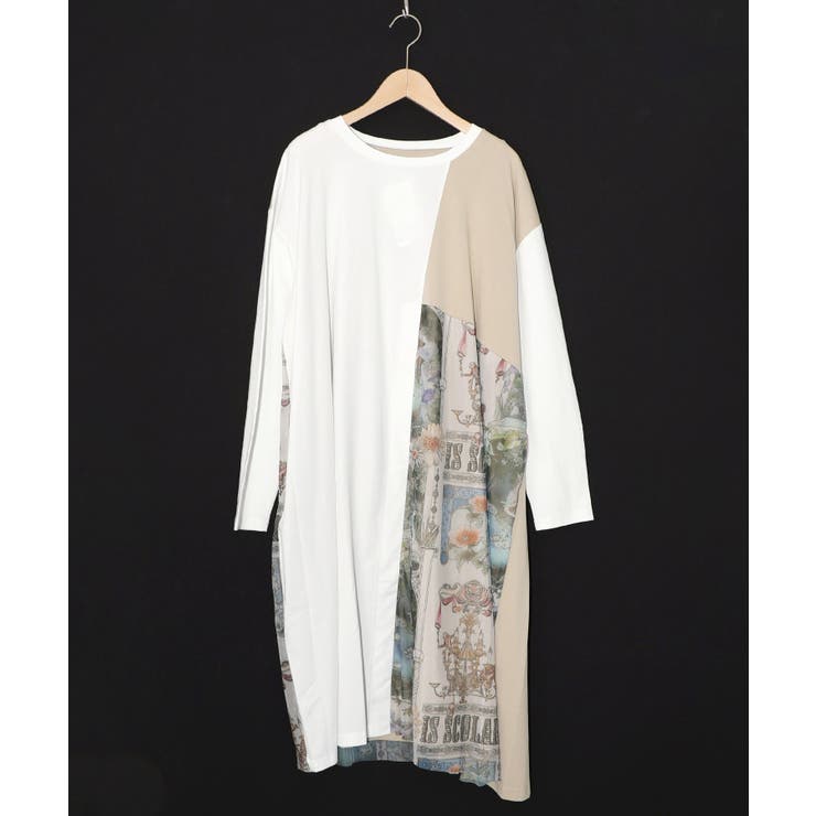 オフホワイト | アンティークプリント柄切替ワンピース | ScoLar