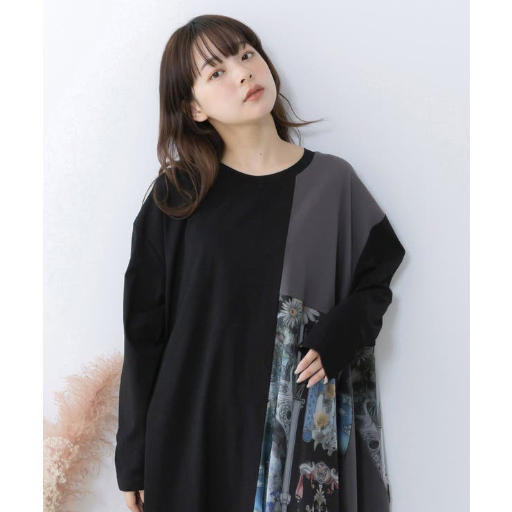 アンティークプリント柄切替ワンピース | ScoLar | 詳細画像1 