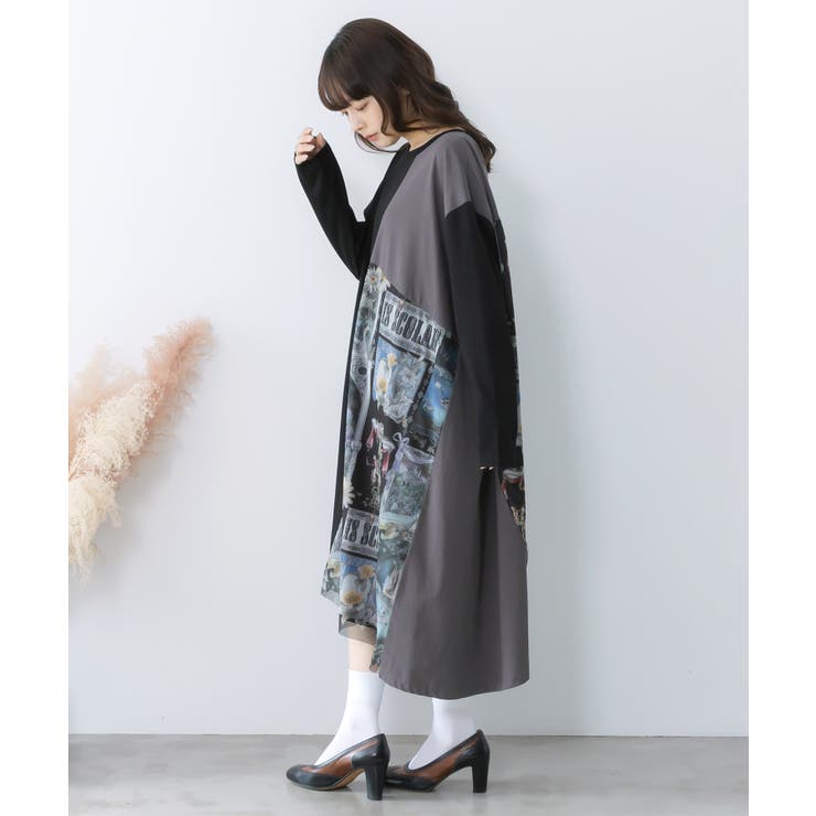 アンティークプリント柄切替ワンピース | ScoLar | 詳細画像3 