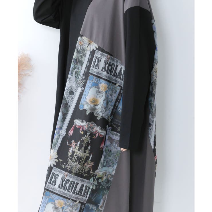 アンティークプリント柄切替ワンピース | ScoLar | 詳細画像7 