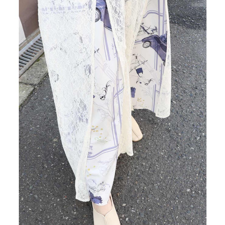 スリット入り刺繍レース重ね アンティーク柄パンツ | ScoLar | 詳細画像4 