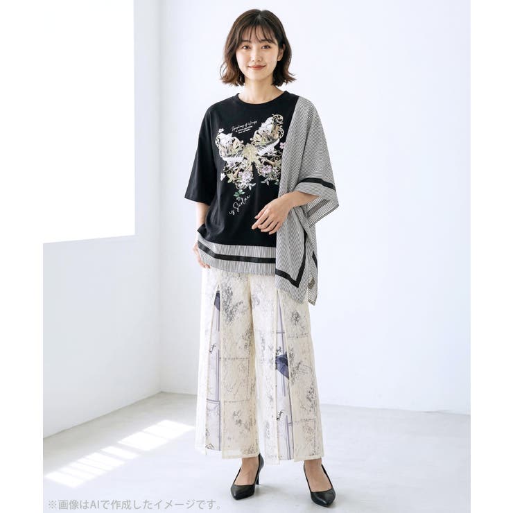スリット入り刺繍レース重ね アンティーク柄パンツ | ScoLar | 詳細画像5 