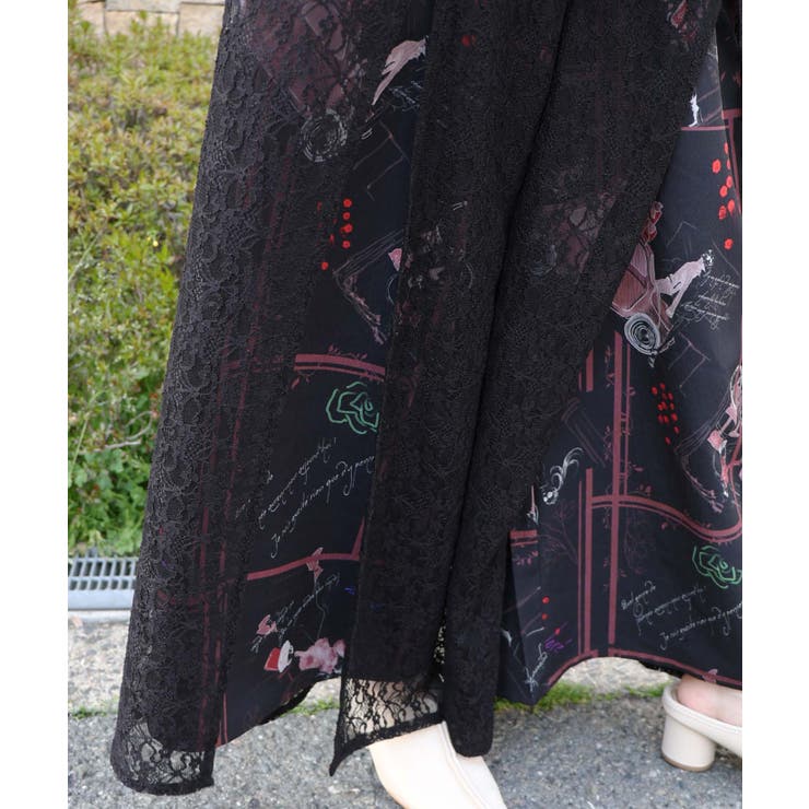 スリット入り刺繍レース重ね アンティーク柄パンツ | ScoLar | 詳細画像6 