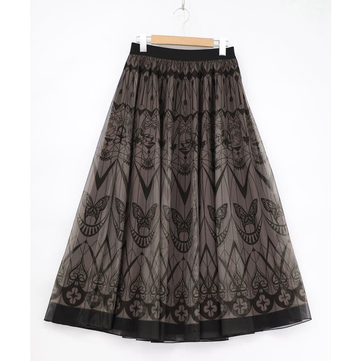 ブラック | ゴシック柄チュール重ねリバーシブルスカート | ScoLar