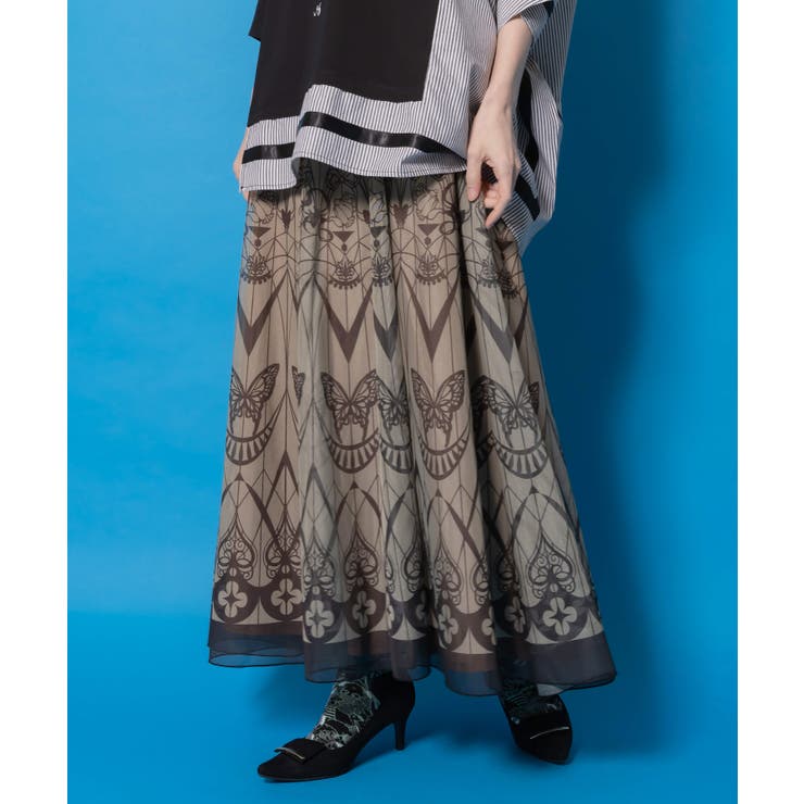 ベージュ | ゴシック柄チュール重ねリバーシブルスカート | ScoLar