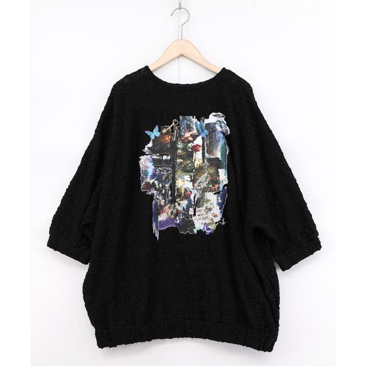 ブラック | 魔女の秘密コラージュ柄 シャーリングレースプルオーバー | ScoLar