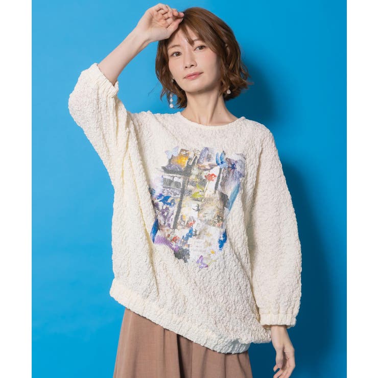 アイボリー | 魔女の秘密コラージュ柄 シャーリングレースプルオーバー | ScoLar