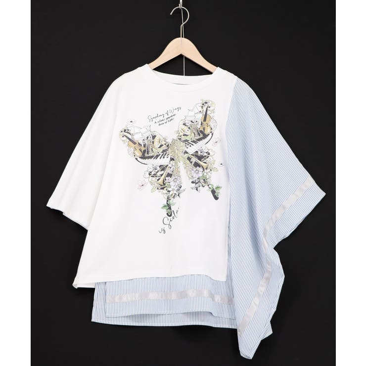 オフホワイト | ラメ入りアンティーク柄アシメ異素材切替PO | ScoLar