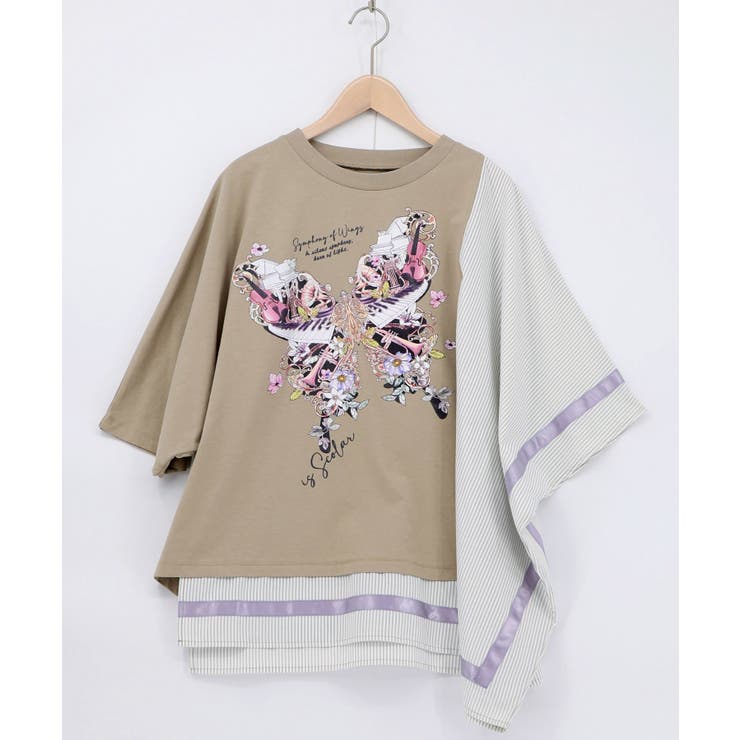 ベージュ | ラメ入りアンティーク柄アシメ異素材切替PO | ScoLar