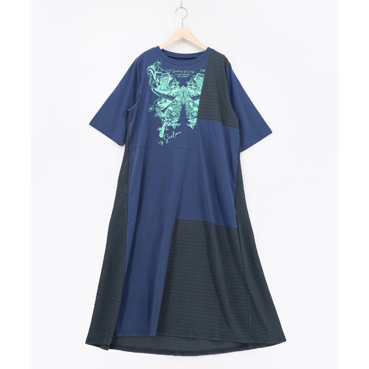ラメ入りアンティーク柄アシメ異素材切替ワンピース | ScoLar | 詳細画像10 