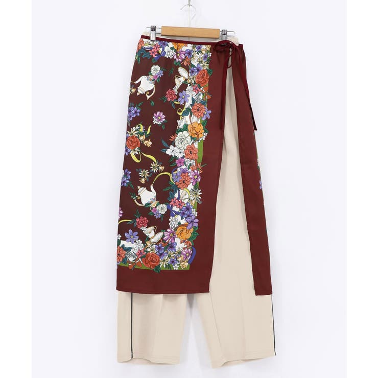 アイボリー | スカーフ柄巻きスカート付きパンツ | ScoLar