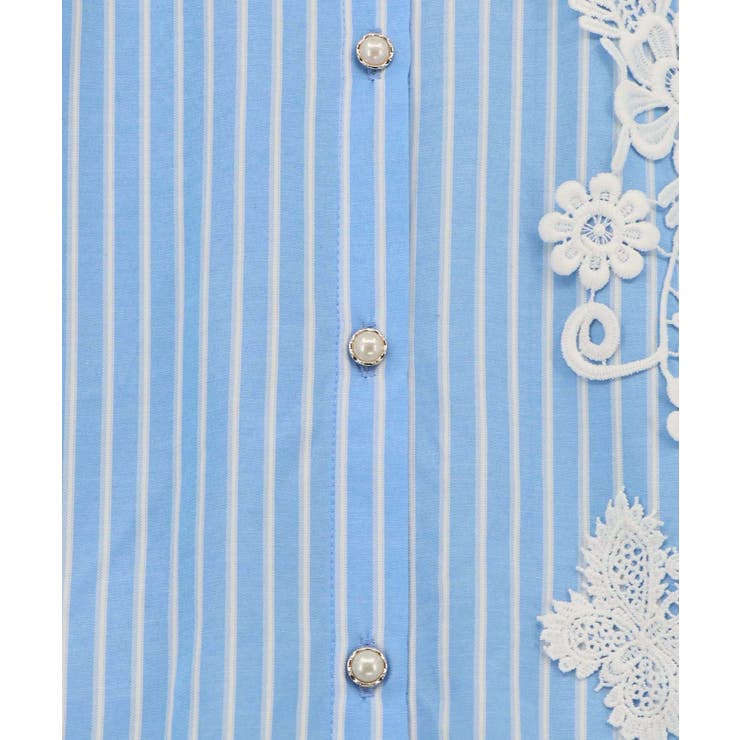 花蝶刺繍レース×ストライプ柄配色シャツ | ScoLar | 詳細画像13 
