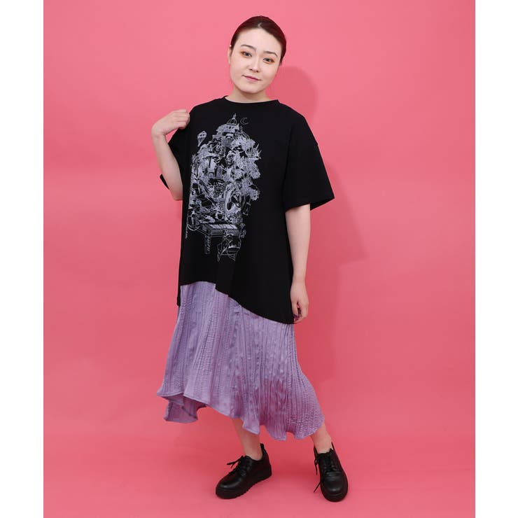 ブラック | 箔ラメ入りツリーハウス柄プリーツ切替ワンピース | ScoLar