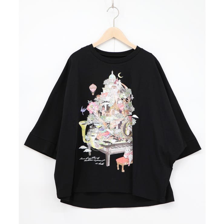 ブラック | ツリーハウス柄麻タッチコットンプルオーバー | ScoLar