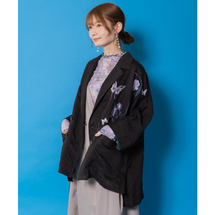 シアージャガード花蝶刺繍配色ジャケット | ScoLar | 詳細画像1 