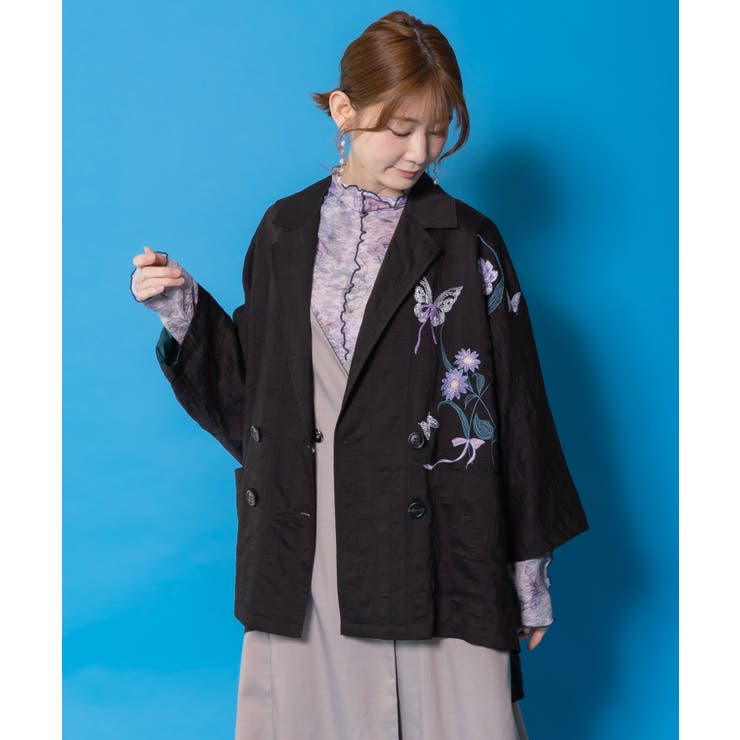 シアージャガード花蝶刺繍配色ジャケット | ScoLar | 詳細画像4 