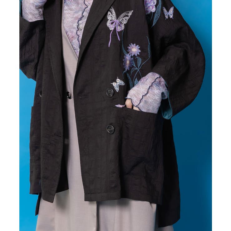 シアージャガード花蝶刺繍配色ジャケット | ScoLar | 詳細画像7 