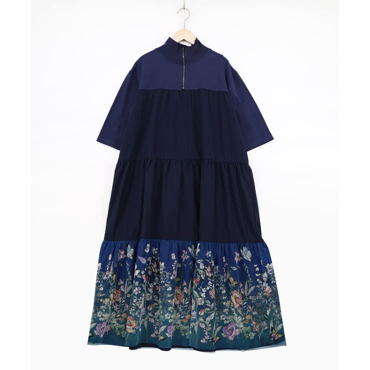 ジャージ風グラデーション裾花チュールフレアワンピース | ScoLar | 詳細画像4 