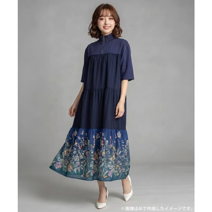 ジャージ風グラデーション裾花チュールフレアワンピース | ScoLar | 詳細画像2 