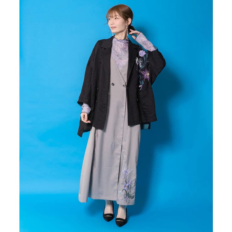 花蝶刺繍トレンチ風ジャンパースカート | ScoLar | 詳細画像10 