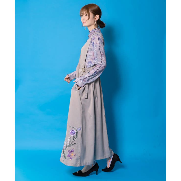 花蝶刺繍トレンチ風ジャンパースカート | ScoLar | 詳細画像2 