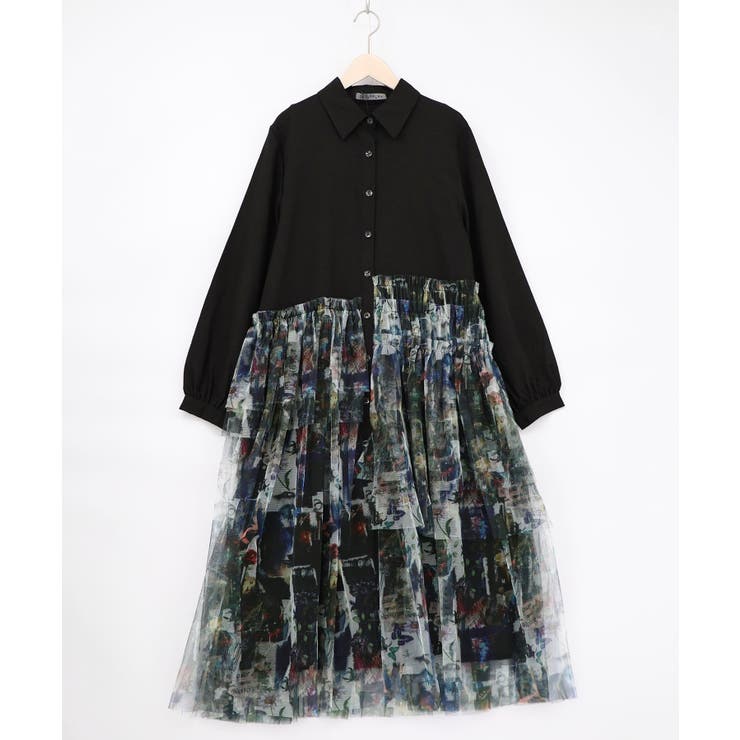 魔女の秘密柄チュール重ね異素材切替シャツワンピース | ScoLar | 詳細画像13 