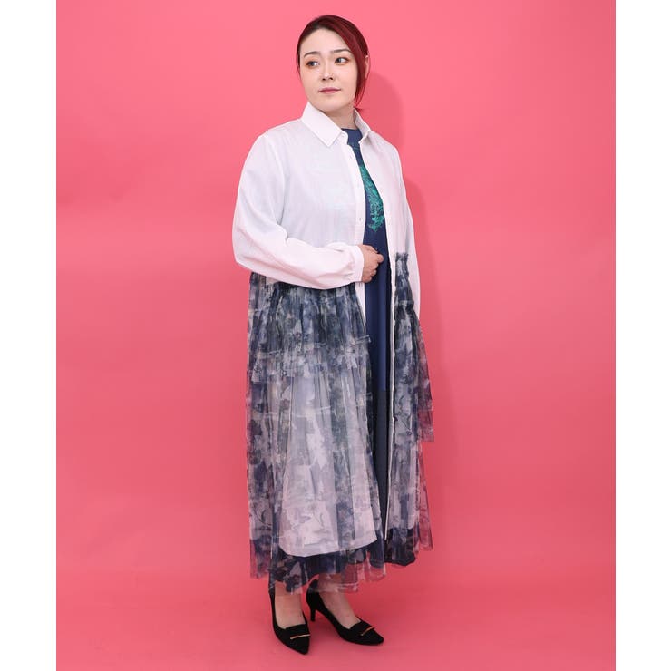 魔女の秘密柄チュール重ね異素材切替シャツワンピース | ScoLar | 詳細画像8 