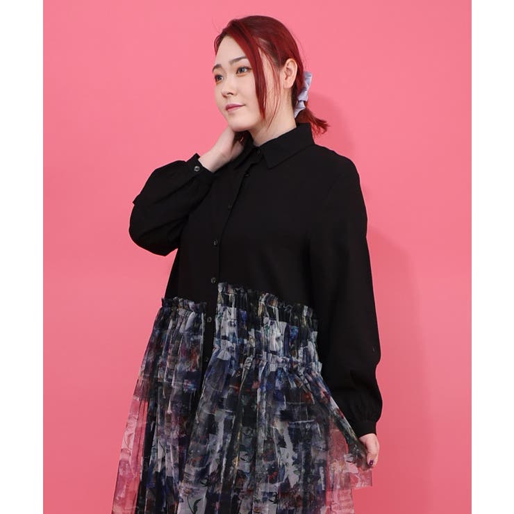 魔女の秘密柄チュール重ね異素材切替シャツワンピース | ScoLar | 詳細画像2 