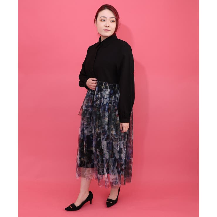 魔女の秘密柄チュール重ね異素材切替シャツワンピース | ScoLar | 詳細画像3 