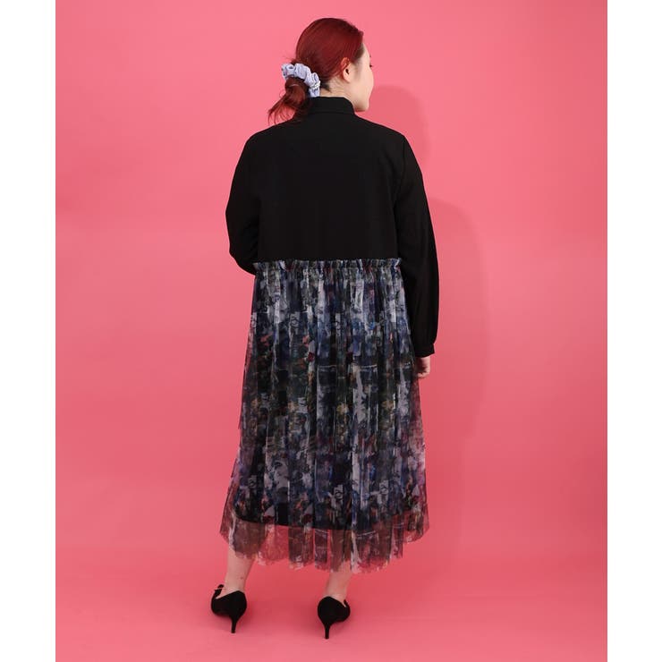 魔女の秘密柄チュール重ね異素材切替シャツワンピース | ScoLar | 詳細画像4 