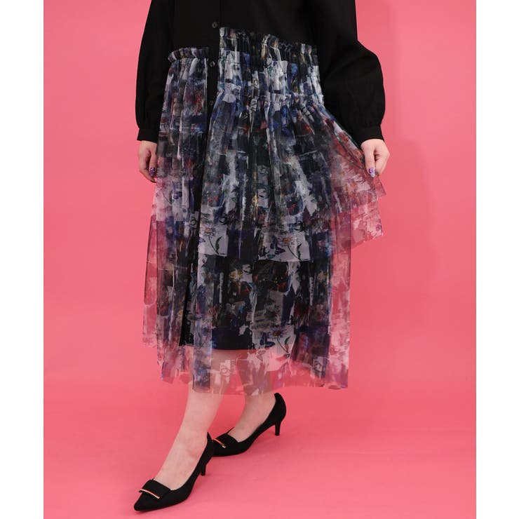 魔女の秘密柄チュール重ね異素材切替シャツワンピース | ScoLar | 詳細画像5 