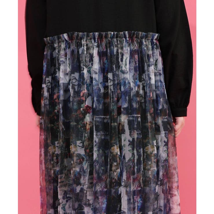 魔女の秘密柄チュール重ね異素材切替シャツワンピース | ScoLar | 詳細画像6 