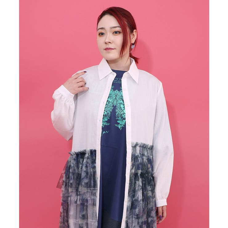 魔女の秘密柄チュール重ね異素材切替シャツワンピース | ScoLar | 詳細画像7 