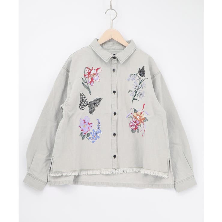 花蝶刺繍すそフリンジ入りデニムシャツ | ScoLar | 詳細画像10 