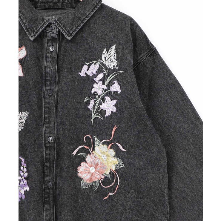 花蝶刺繍すそフリンジ入りデニムシャツ | ScoLar | 詳細画像16 