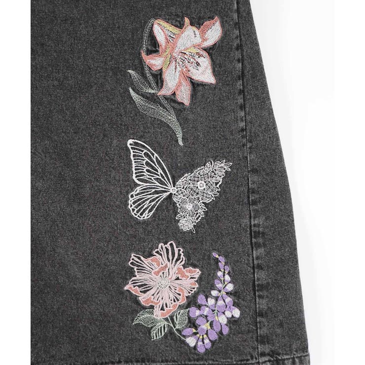 花蝶刺繍デニムロングスカート | ScoLar | 詳細画像15 