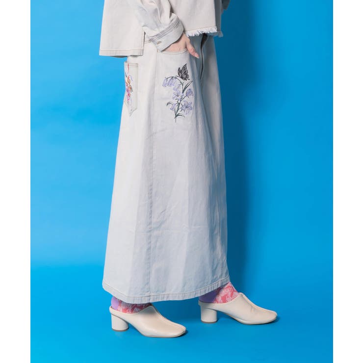 花蝶刺繍デニムロングスカート | ScoLar | 詳細画像4 